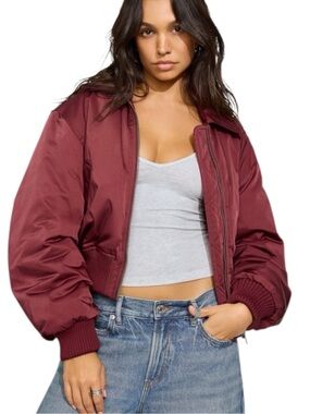 Garage Y2K Burgundy Bomber Streetwear Sporty Casual Jacket